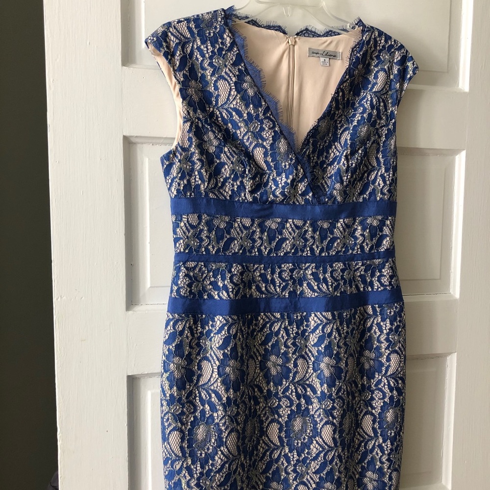 Liliana size 6 blue and cream lace cocktail dress